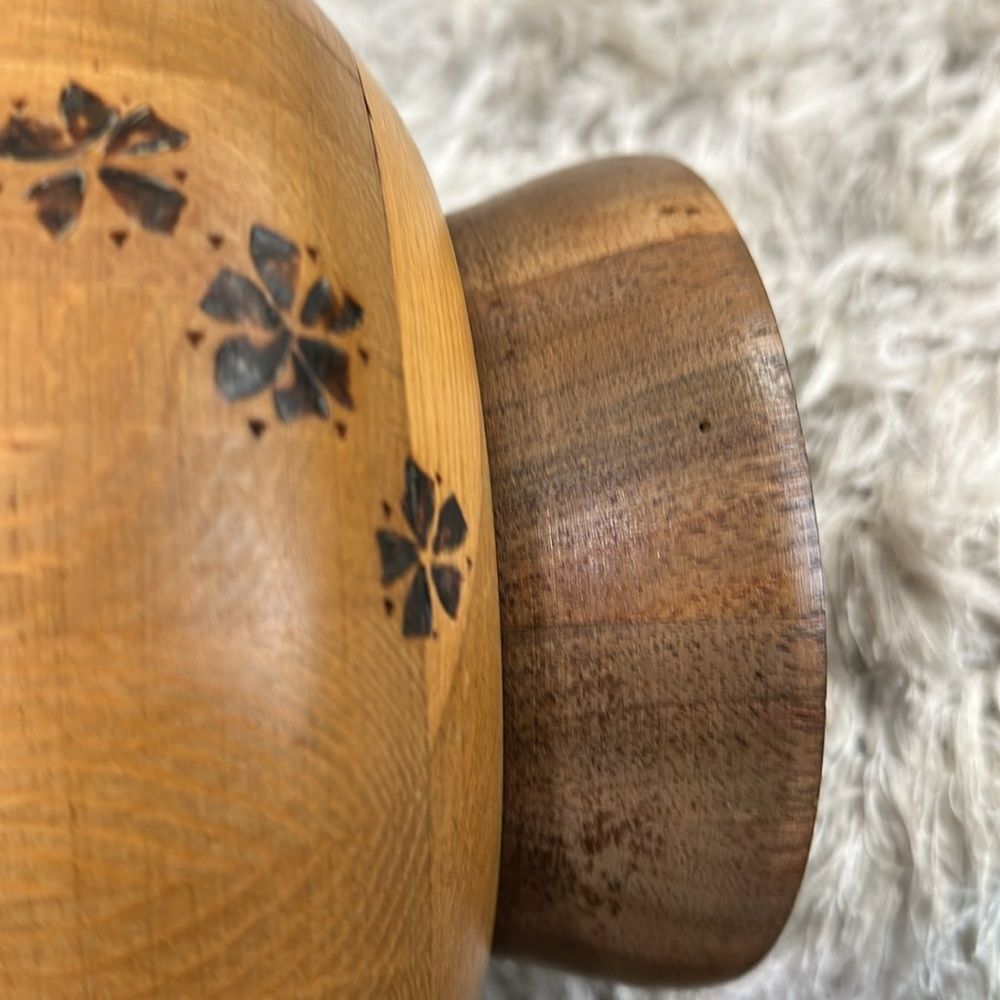 J Des Granges Palmer Alaska Handmade Rustic Wooden Bowl With‎ Floral Pattern - Picture 11 of 17